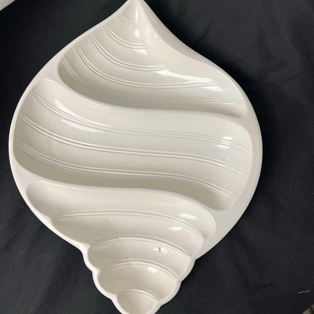 Vintage seashell serving Platter plate white divided 3 sections 15 “ Japan White